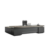 Gray Wood Long Length Executive Desk with Storage Image - 7