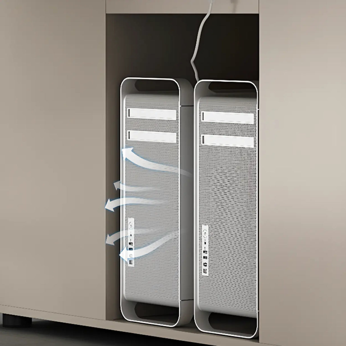 Gray Wooden Computer Desk with Drawers and Cabinets Image - 10