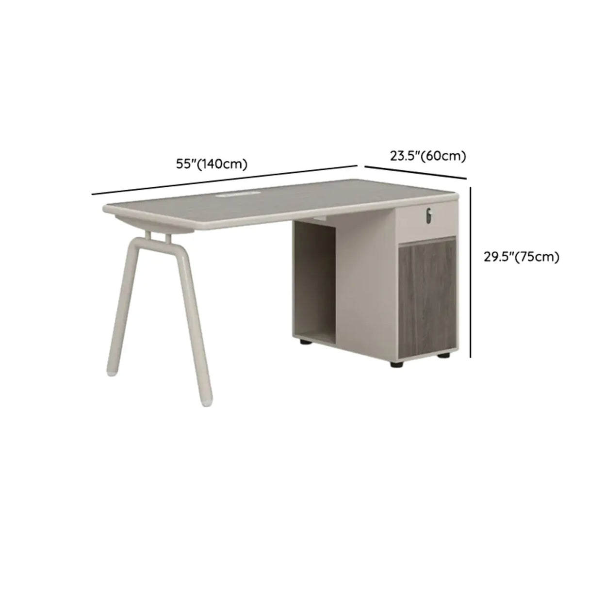 Gray Wooden Computer Desk with Drawers and Cabinets Image - 12