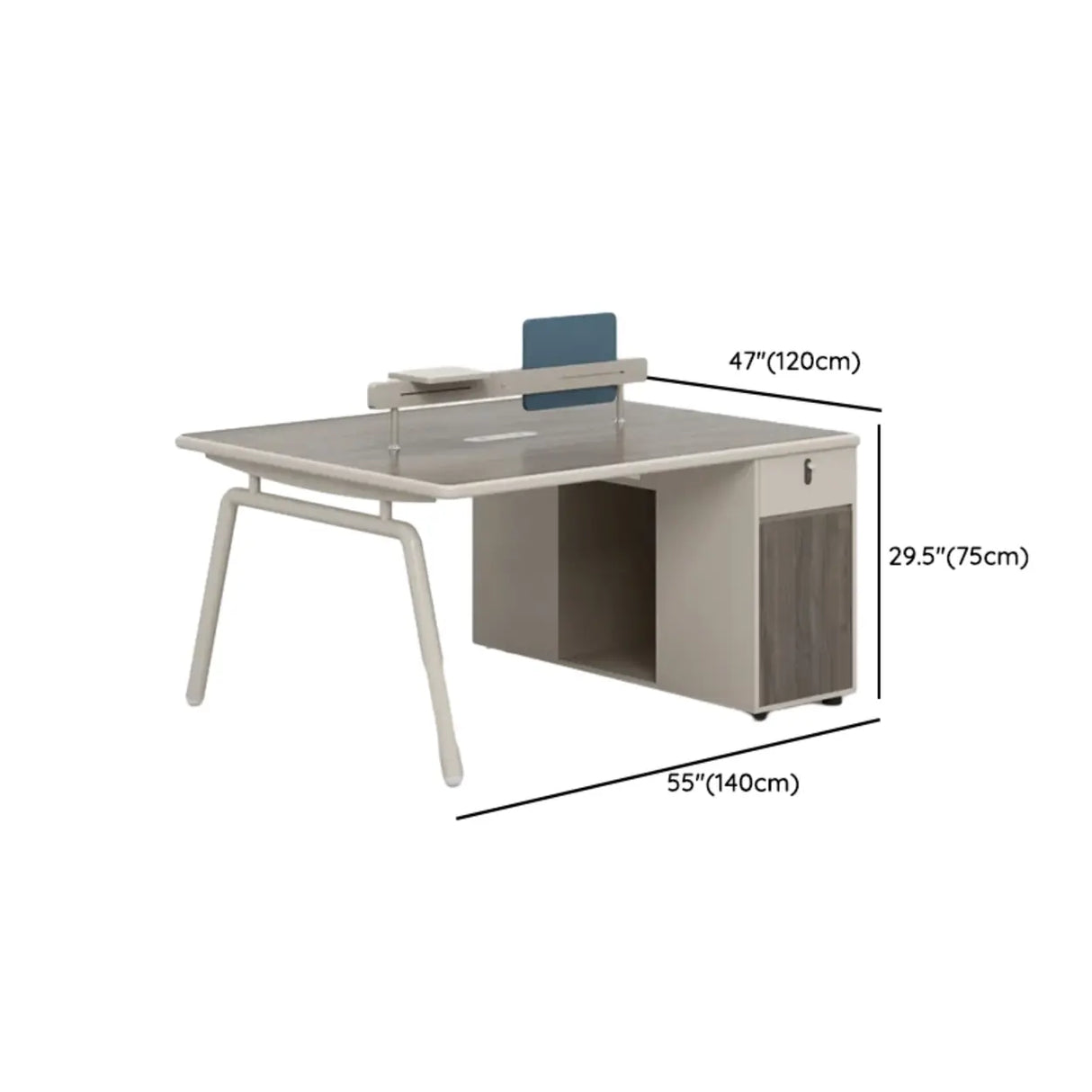 Gray Wooden Computer Desk with Drawers and Cabinets Image - 14