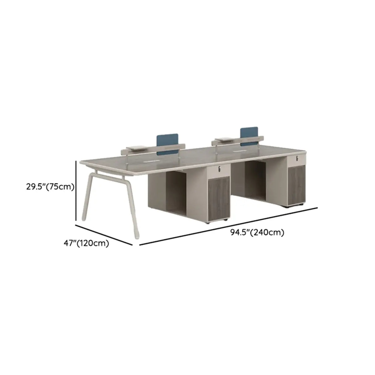 Gray Wooden Computer Desk with Drawers and Cabinets Image - 15