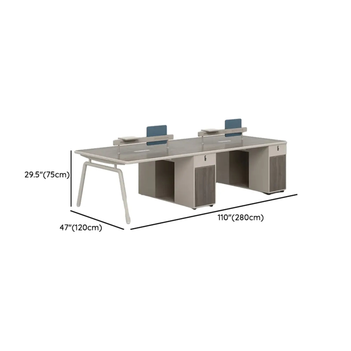 Gray Wooden Computer Desk with Drawers and Cabinets Image - 16
