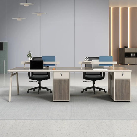 Gray Wooden Computer Desk with Drawers and Cabinets Image - 2