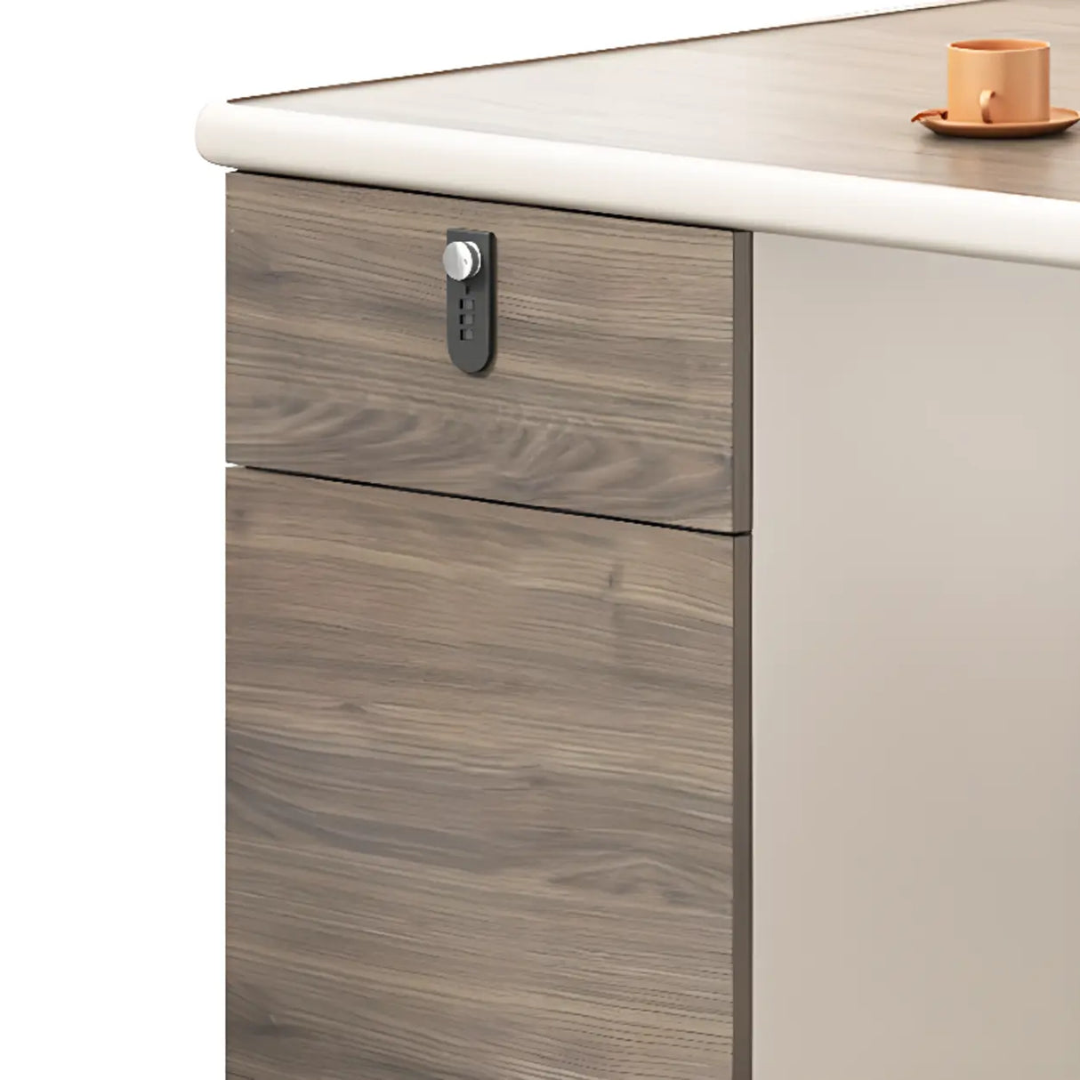 Gray Wooden Computer Desk with Drawers and Cabinets Image - 3