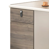 Gray Wooden Computer Desk with Drawers and Cabinets Image - 3
