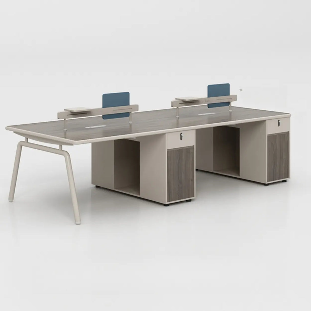Gray Wooden Computer Desk with Drawers and Cabinets Image - 5
