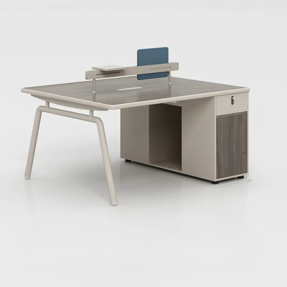 Gray Wooden Computer Desk with Drawers and Cabinets Image - 6