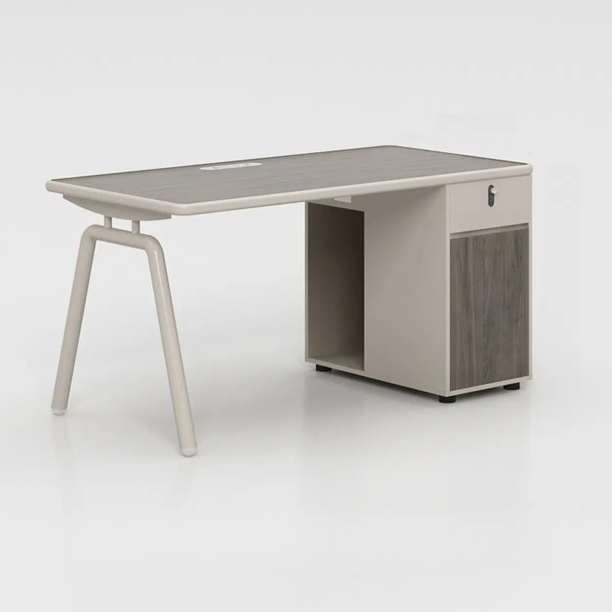 Gray Wooden Computer Desk with Drawers and Cabinets Image - 7