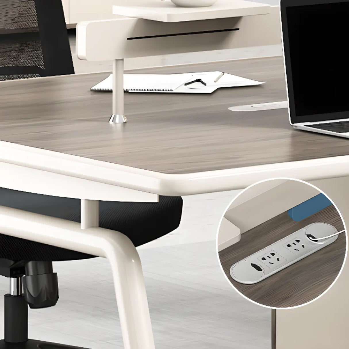 Gray Wooden Computer Desk with Drawers and Cabinets Image - 8