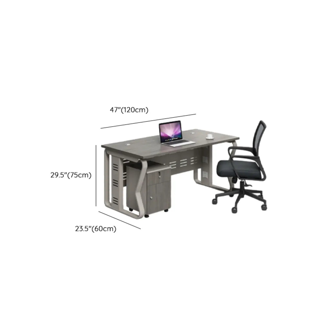 Gray Wooden Computer Desk with Drawers and Storage 