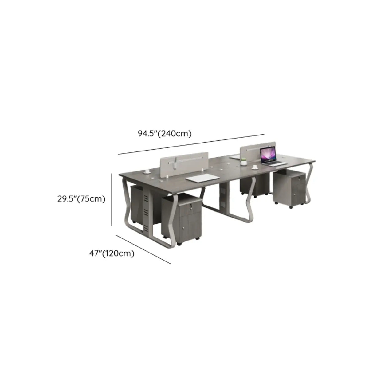 Gray Wooden Computer Desk with Drawers and Storage Image - 12