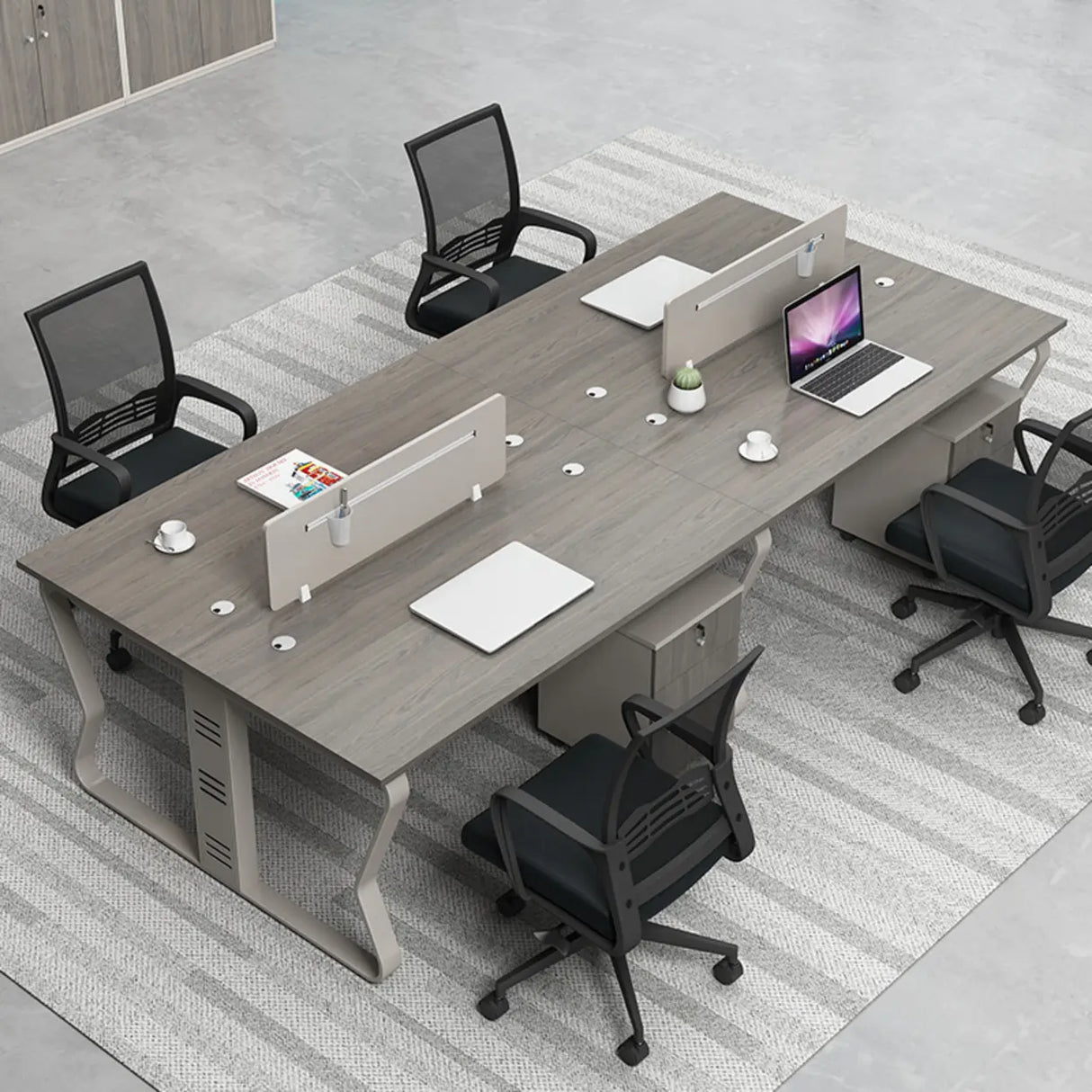 Gray Wooden Computer Desk with Drawers and Storage Image - 2