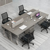 Gray Wooden Computer Desk with Drawers and Storage Image - 2