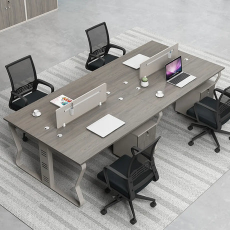 Gray Wooden Computer Desk with Drawers and Storage Image - 2