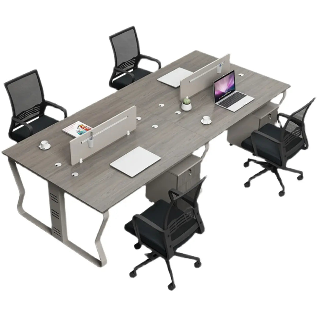 Gray Wooden Computer Desk with Drawers and Storage Image - 5