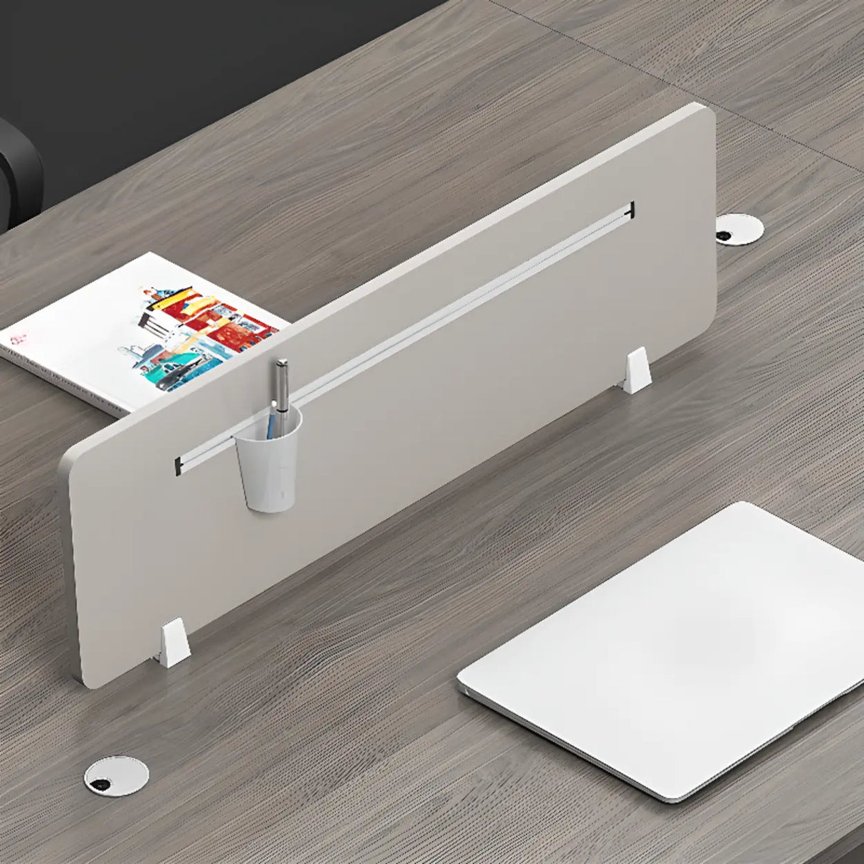 Gray Wooden Computer Desk with Drawers and Storage Image - 6
