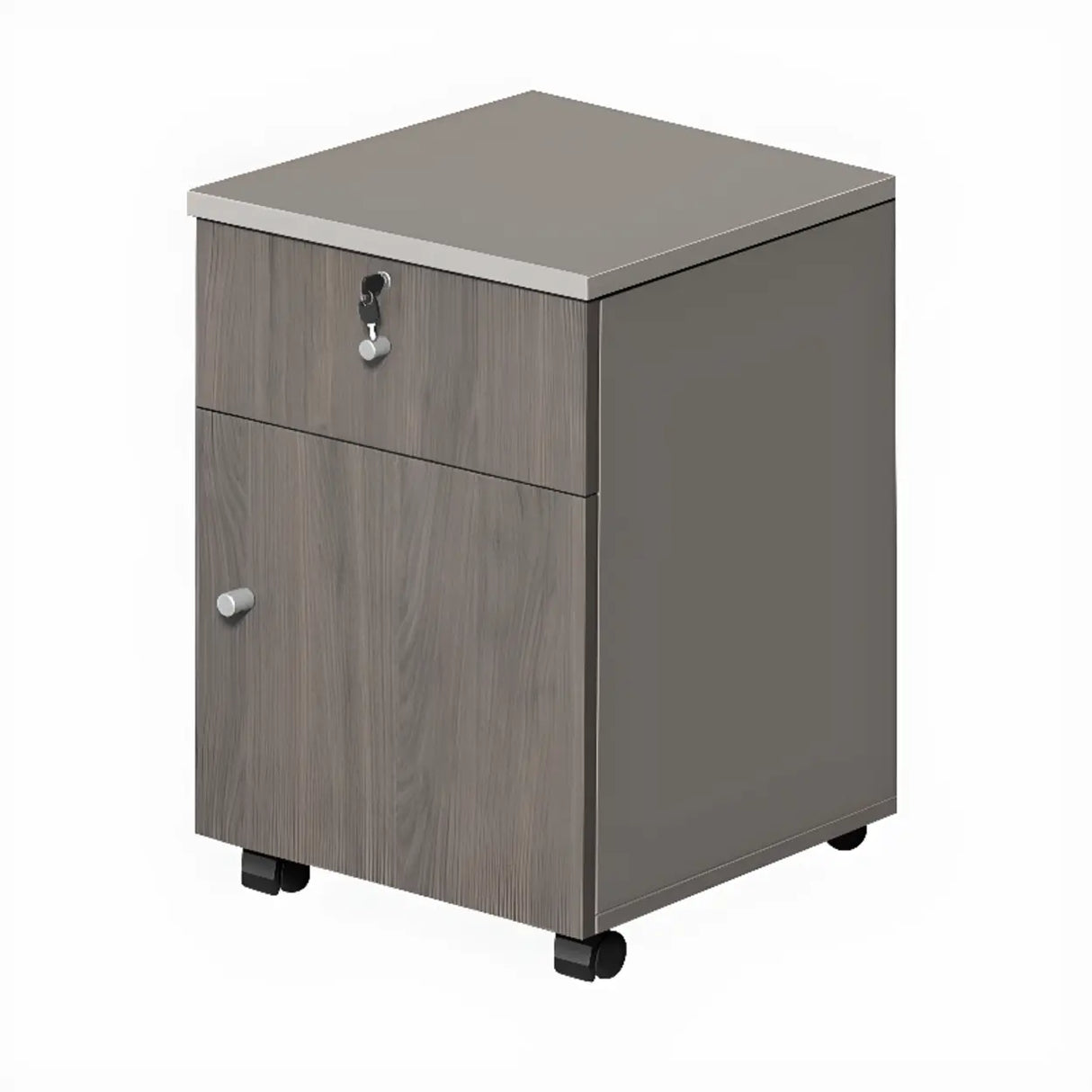 Gray Wooden Computer Desk with Drawers and Storage Image - 10