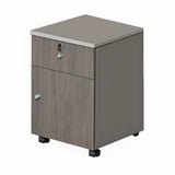 Gray Wooden Computer Desk with Drawers and Storage Image - 10