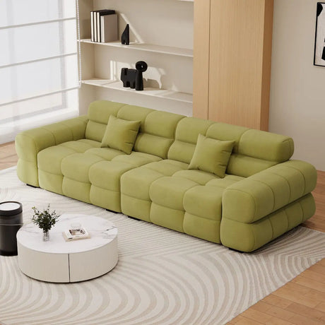 Green Abrasive Cloth Biscuit Back Extra Long Sofa Image - 1
