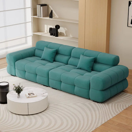 Green Abrasive Cloth Biscuit Back Extra Long Sofa Image - 2