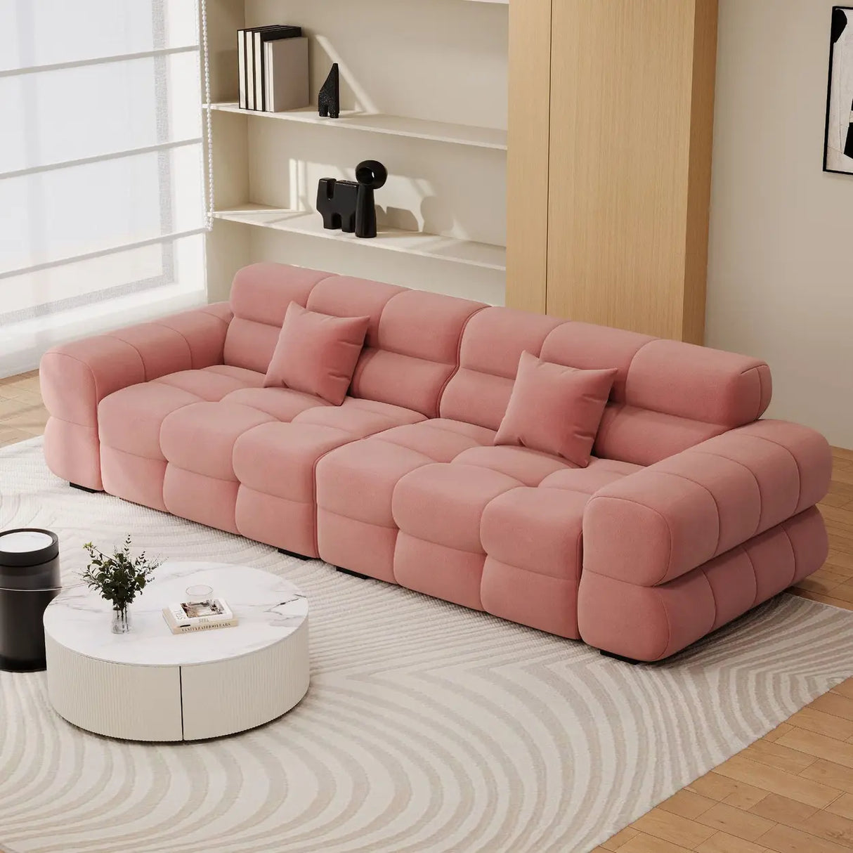Green Abrasive Cloth Biscuit Back Extra Long Sofa Image - 3