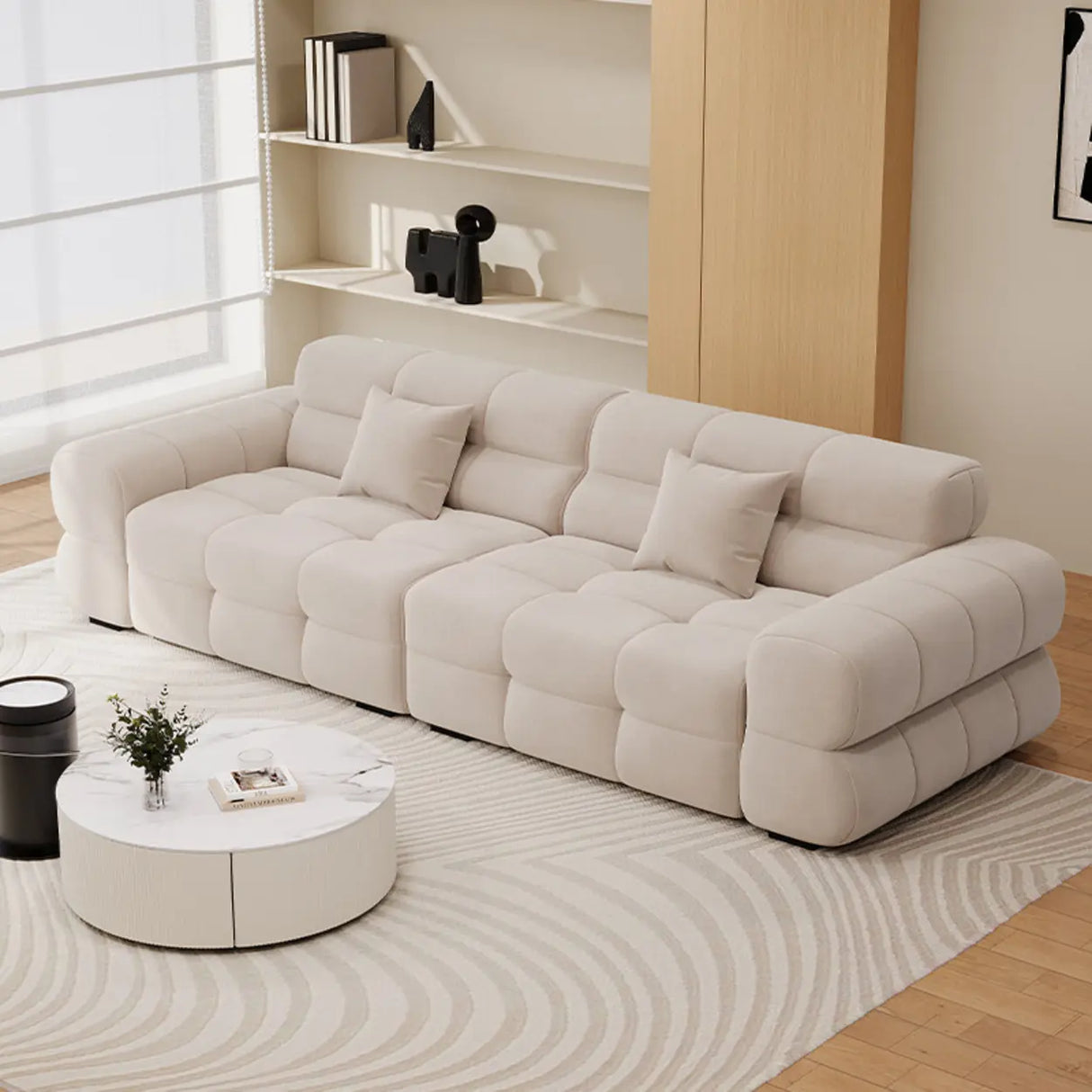 Green Abrasive Cloth Biscuit Back Extra Long Sofa Image - 4