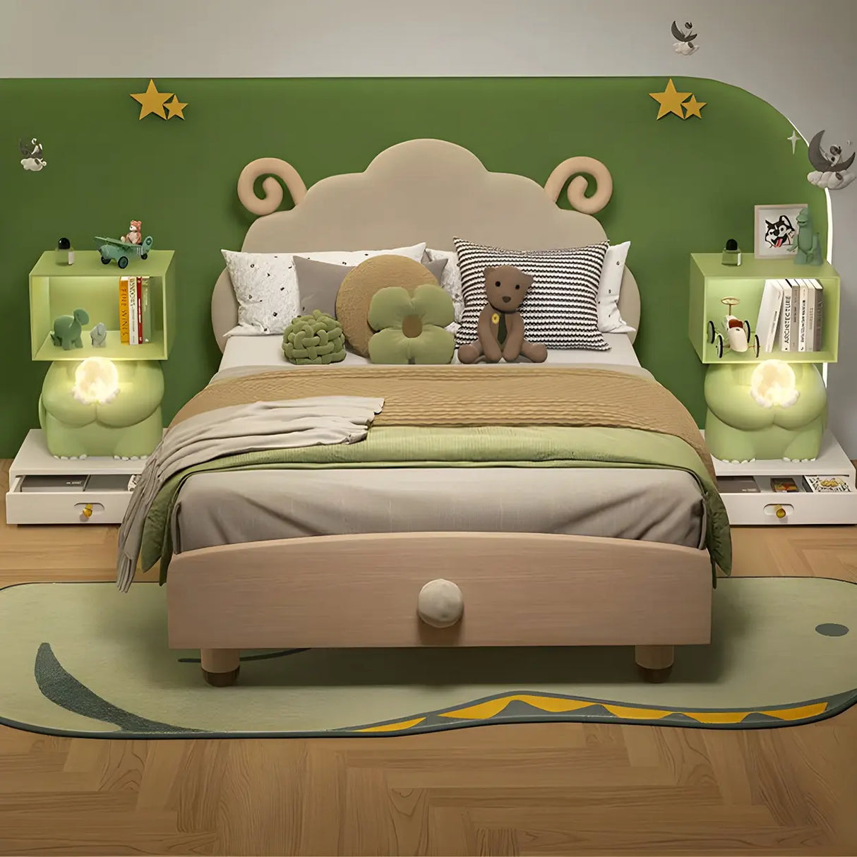 Green Animals Theme Resin Open Storage Kids Nightstand Image - 14