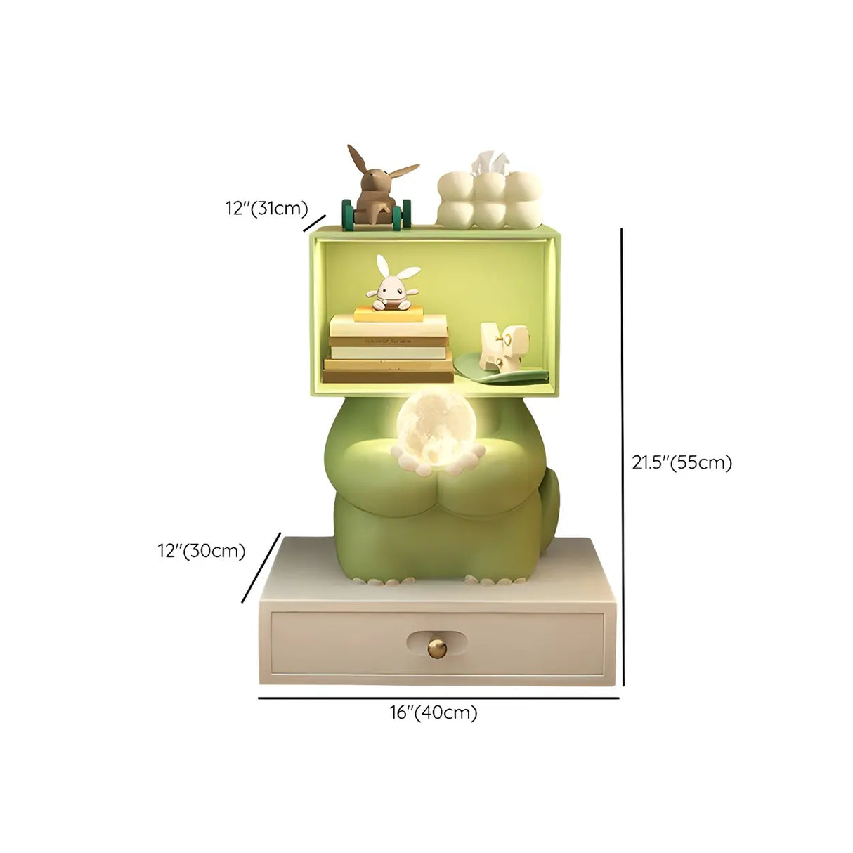 Green Animals Theme Resin Open Storage Kids Nightstand Image - 16