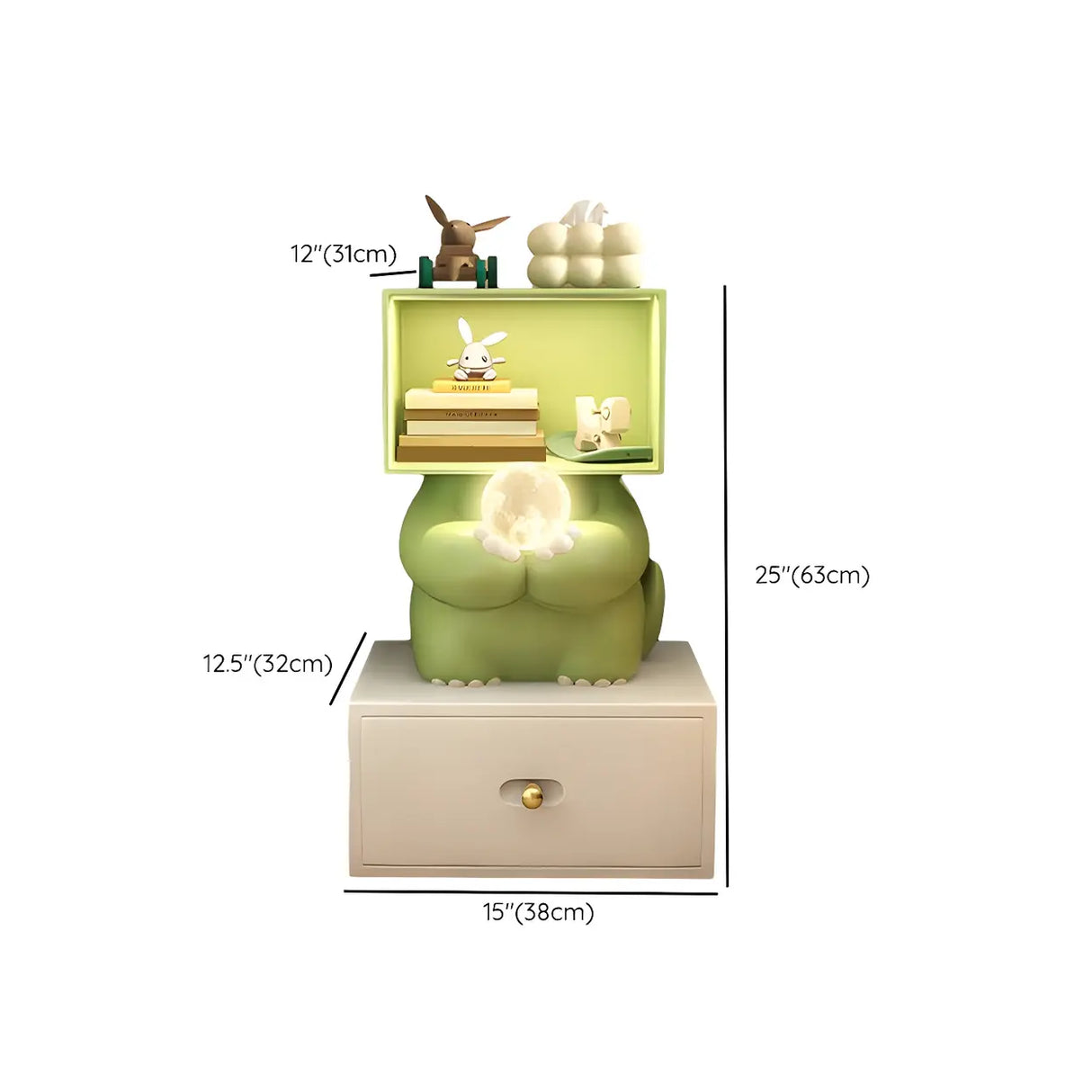 Green Animals Theme Resin Open Storage Kids Nightstand Image - 17