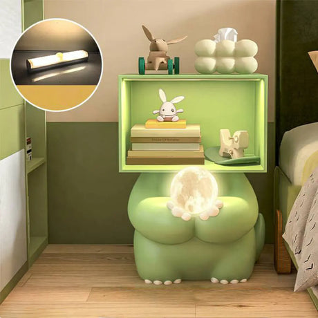 Green Animals Theme Resin Open Storage Kids Nightstand Image - 2