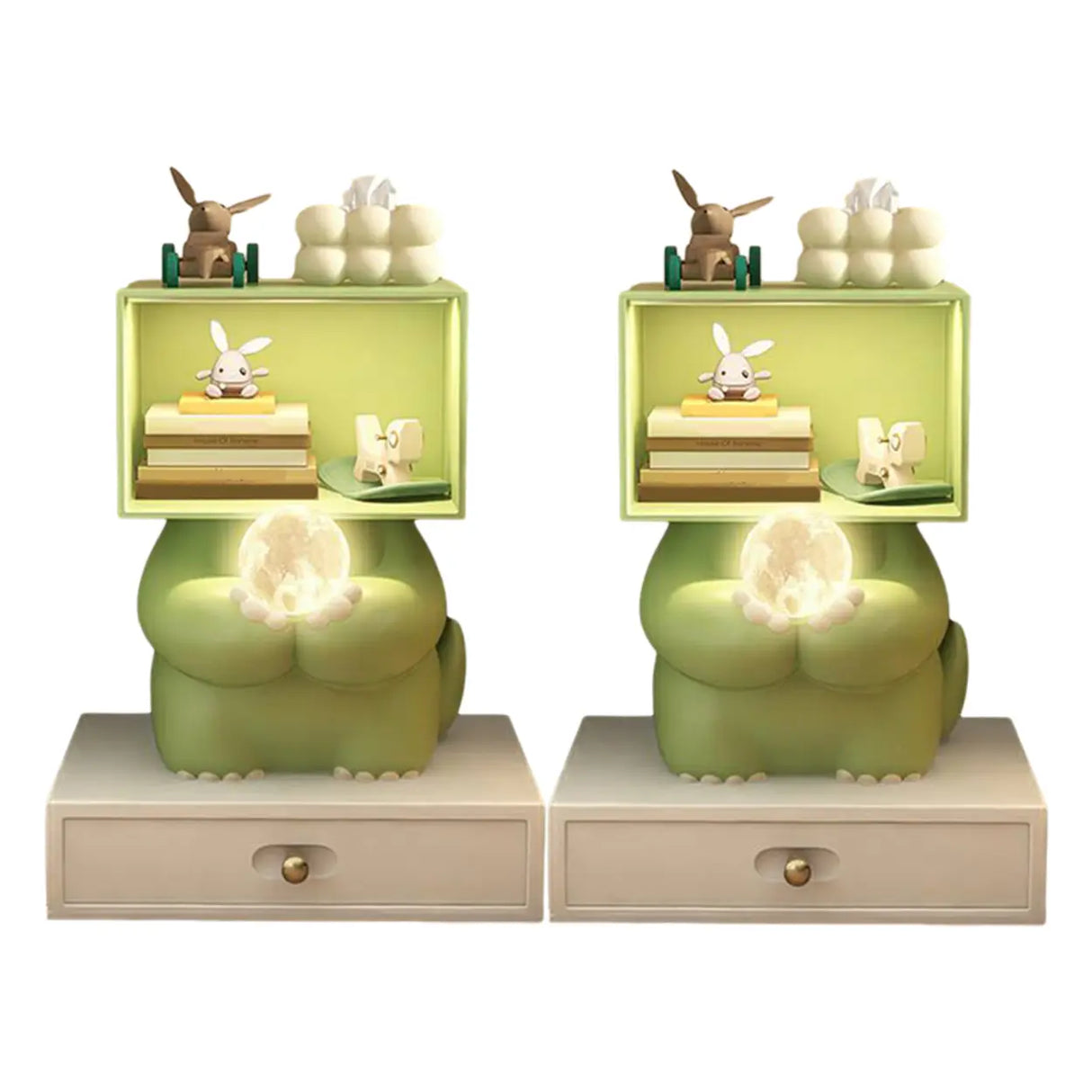 Green Animals Theme Resin Open Storage Kids Nightstand Image - 7