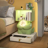 Green Animals Theme Resin Open Storage Kids Nightstand Image - 8