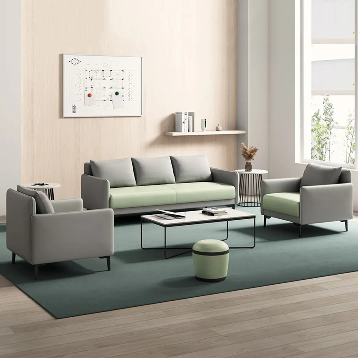 Green Antimicrobial Waterproof Leather Reception Sofa Image - 19