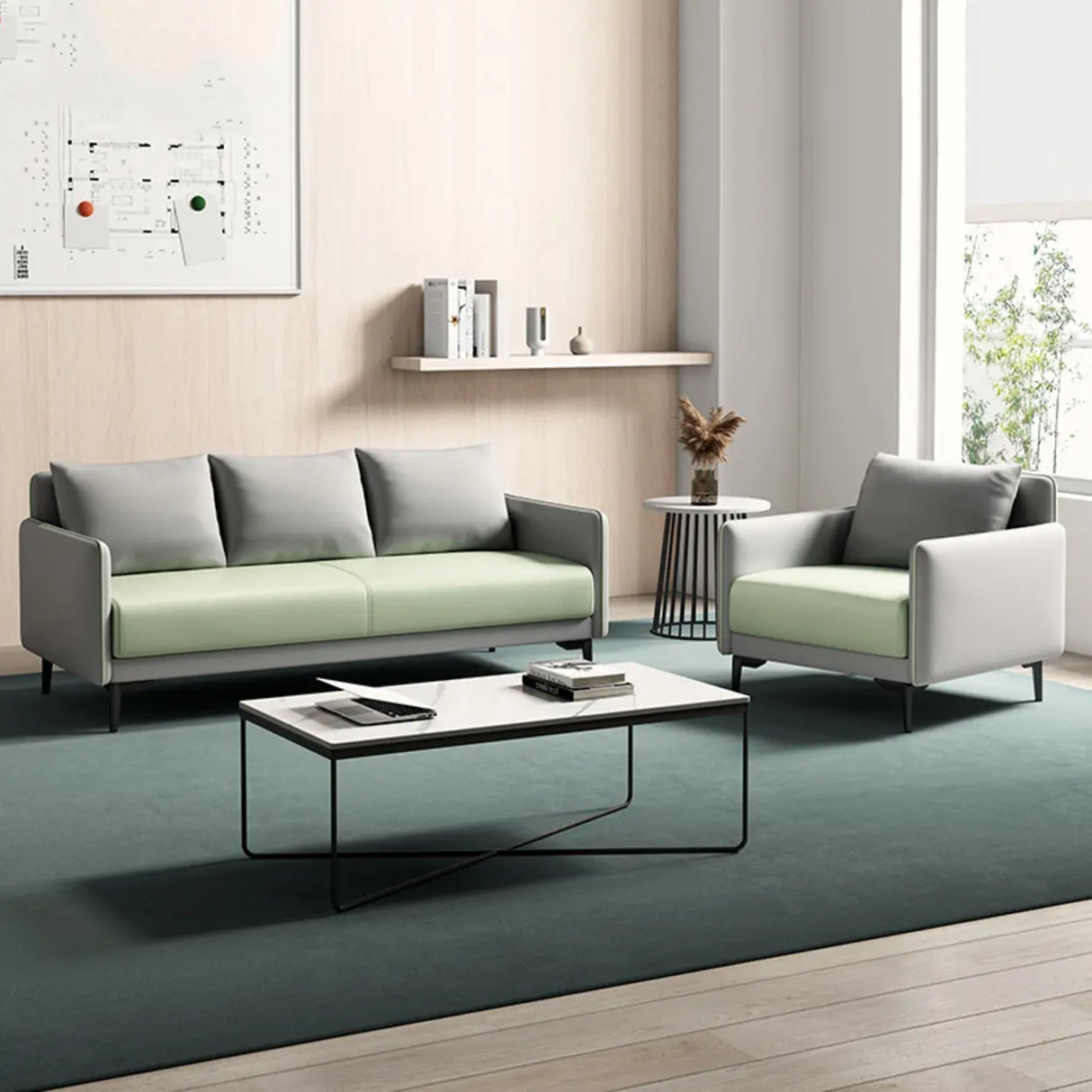 Green Antimicrobial Waterproof Leather Reception Sofa Image - 20