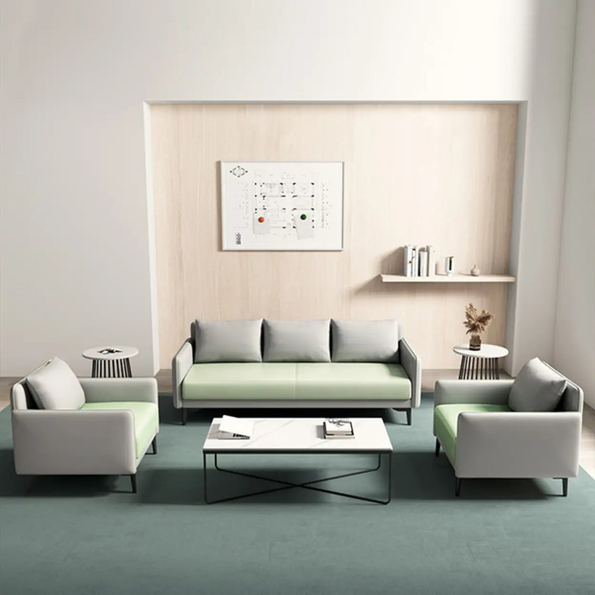 Green Antimicrobial Waterproof Leather Reception Sofa Image - 4