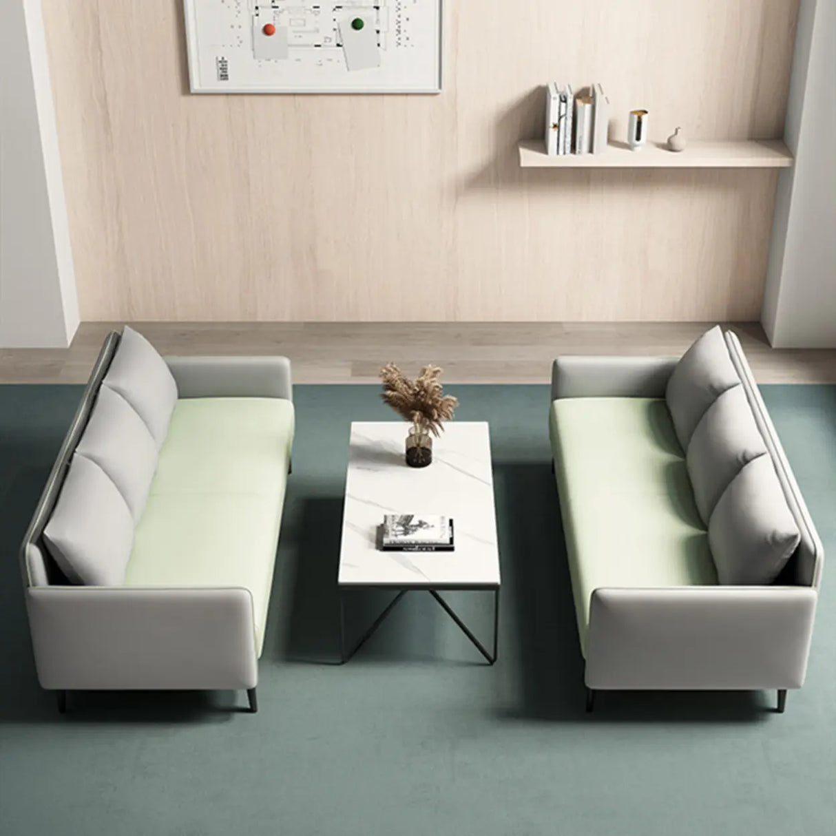 Green Antimicrobial Waterproof Leather Reception Sofa Image - 6