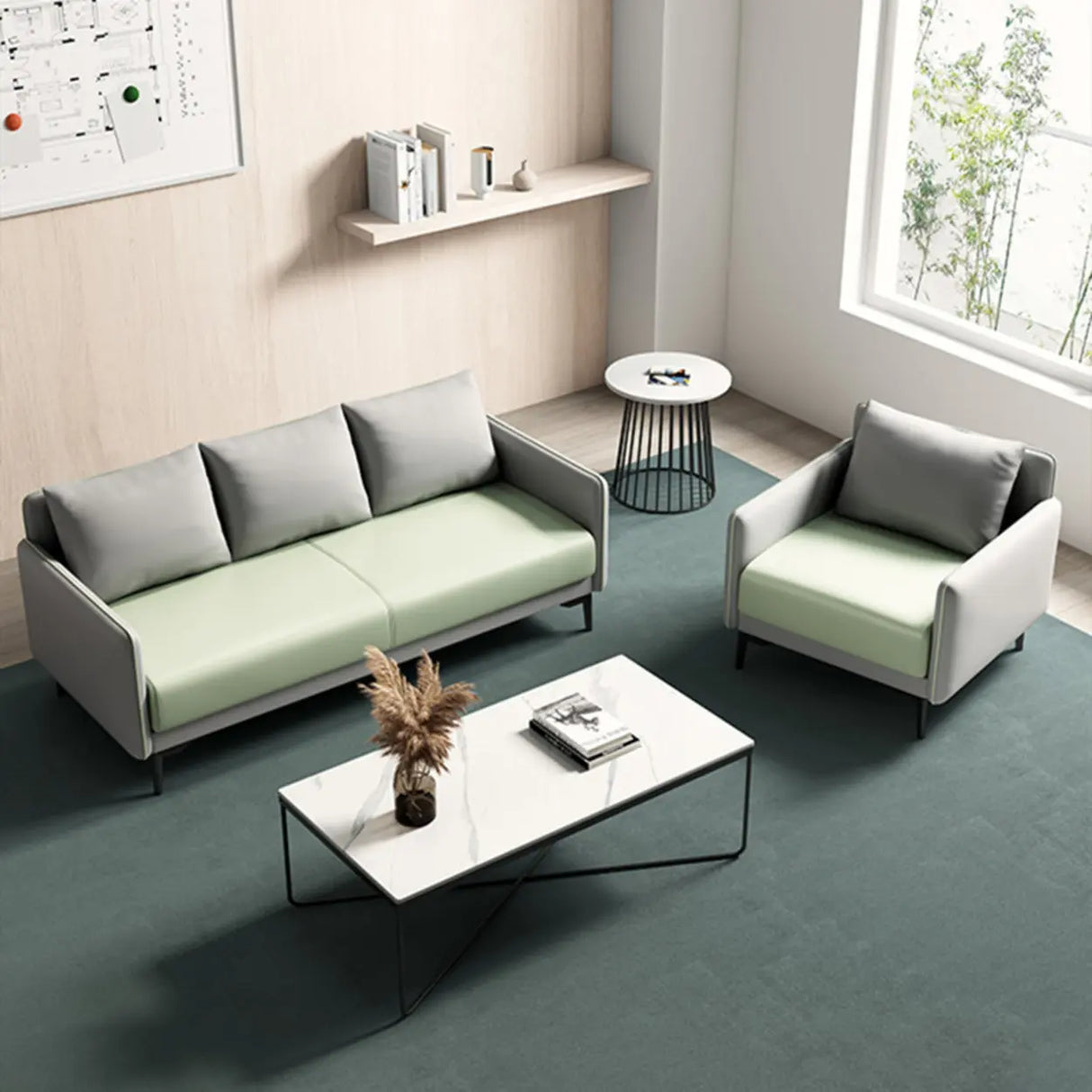 Green Antimicrobial Waterproof Leather Reception Sofa Image - 7
