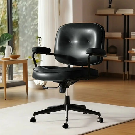 Green Armrests Modern Leather Swivel Conference Office Chair Image - 2
