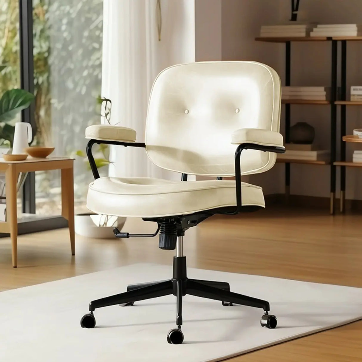 Green Armrests Modern Leather Swivel Conference Office Chair Image - 3