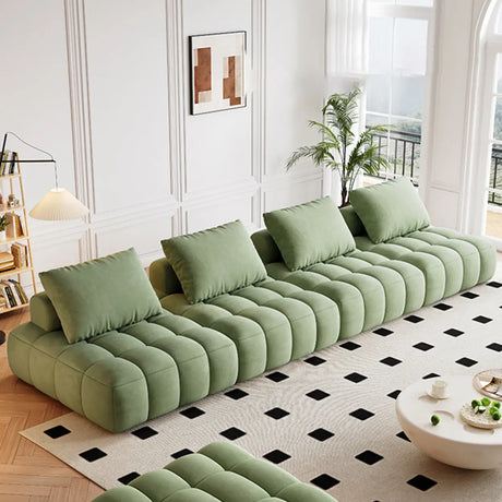 Green Baby Fleece Pillow Back Concealed Support Sofa Image - 1