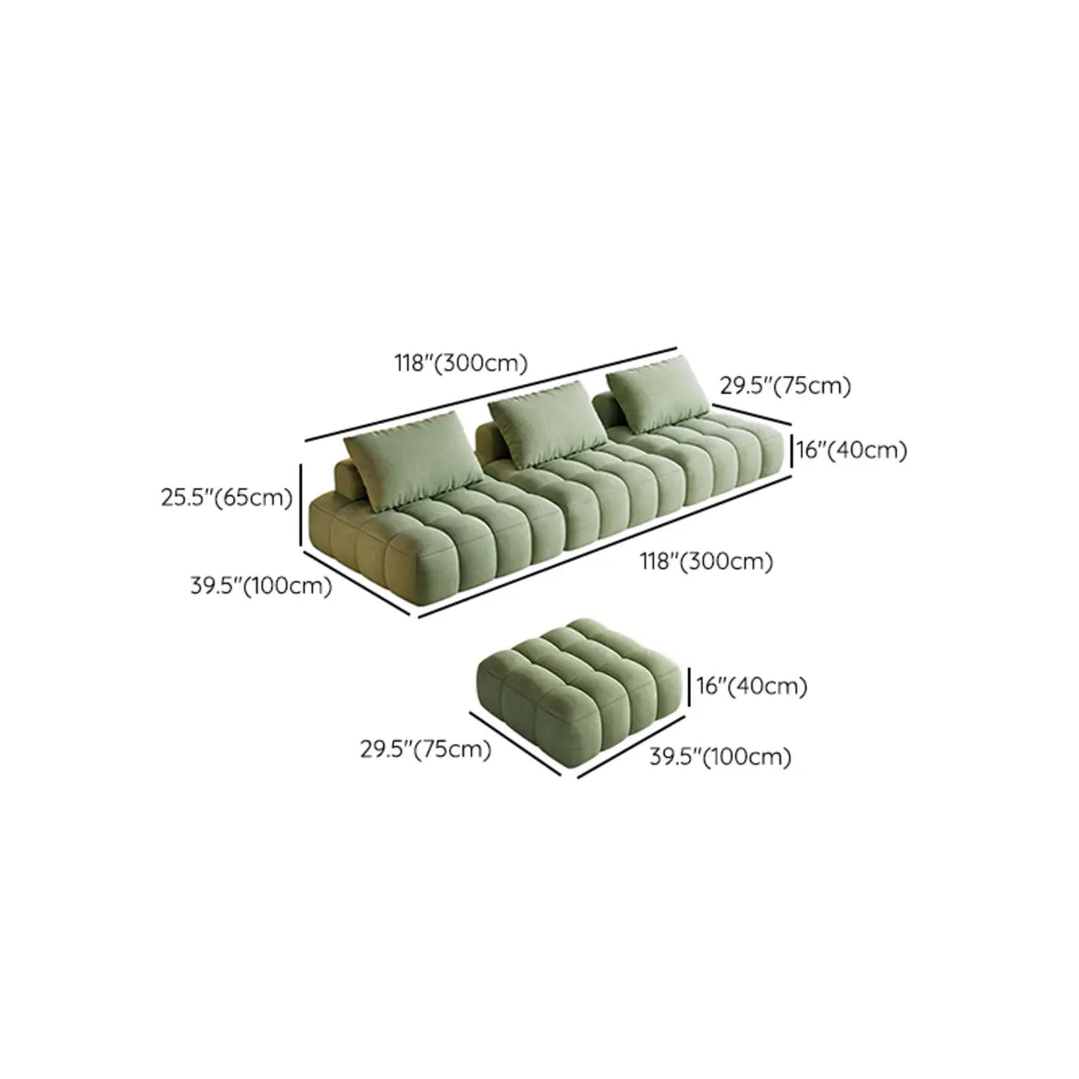 Green Baby Fleece Pillow Back Concealed Support Sofa Image - 18