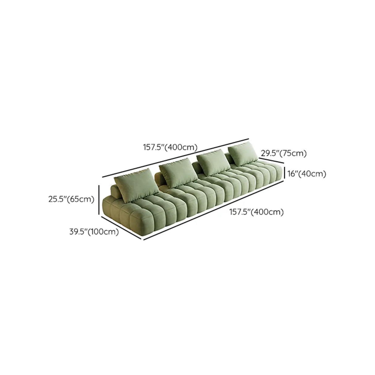 Green Baby Fleece Pillow Back Concealed Support Sofa Image - 19