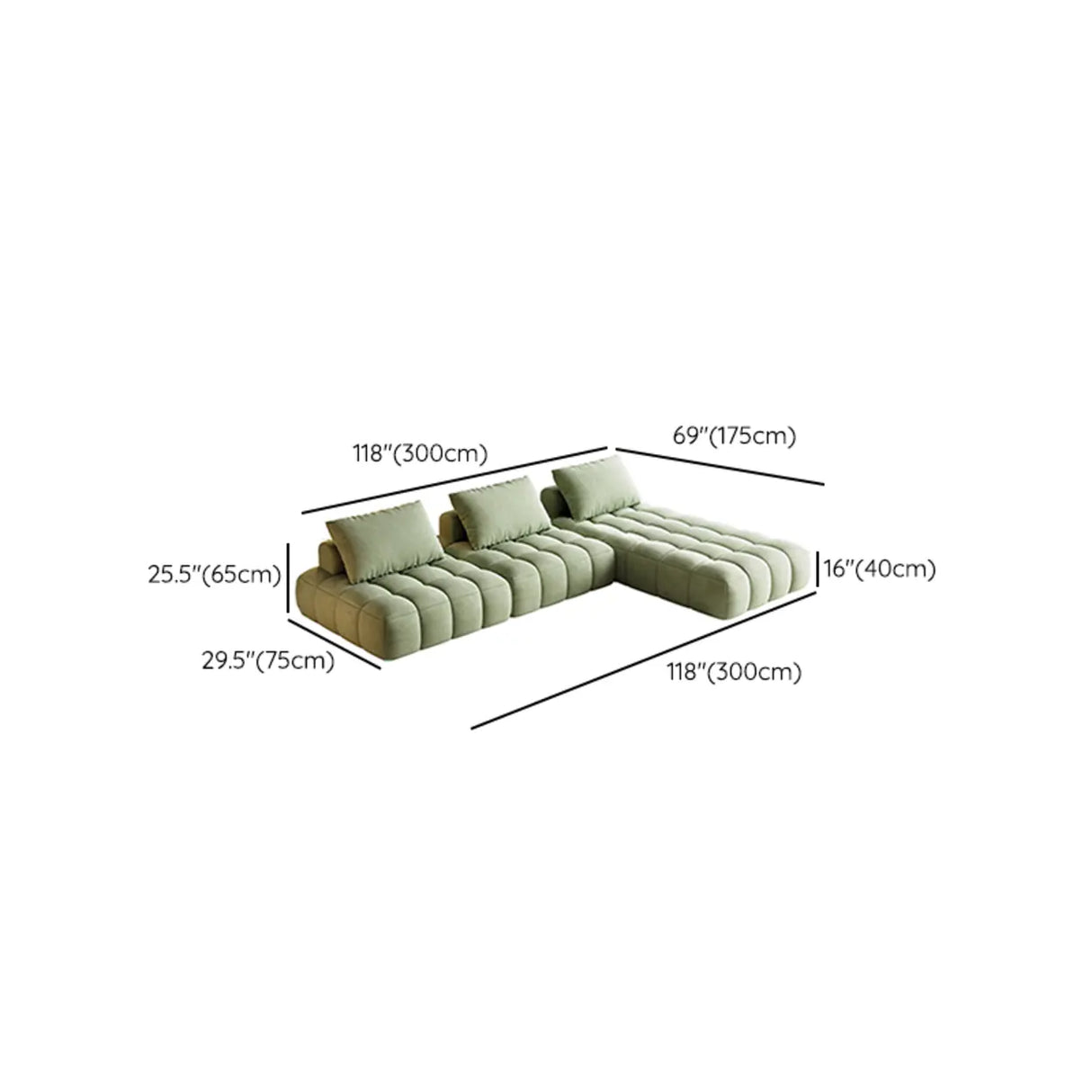 Green Baby Fleece Pillow Back Concealed Support Sofa Image - 20