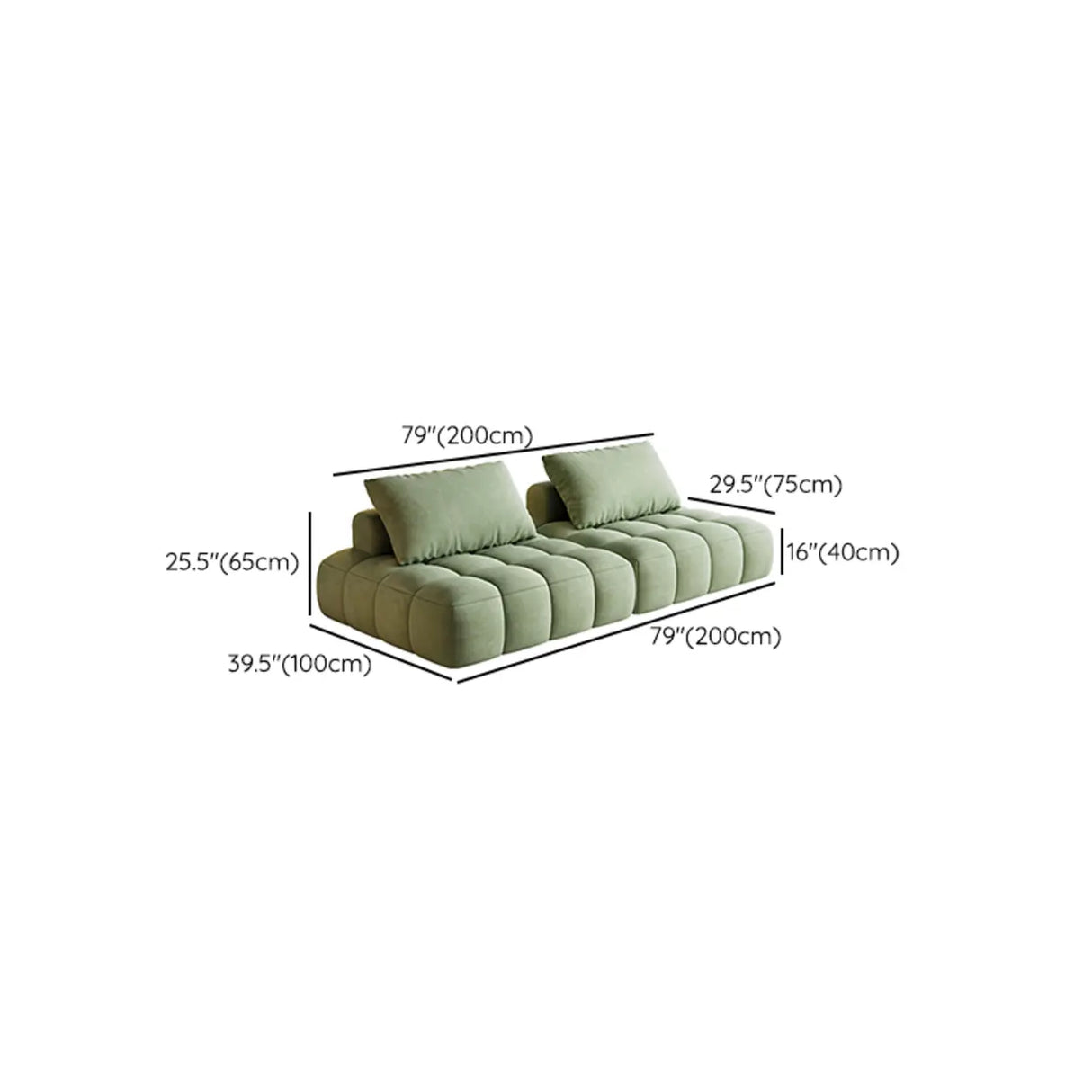 Green Baby Fleece Pillow Back Concealed Support Sofa 