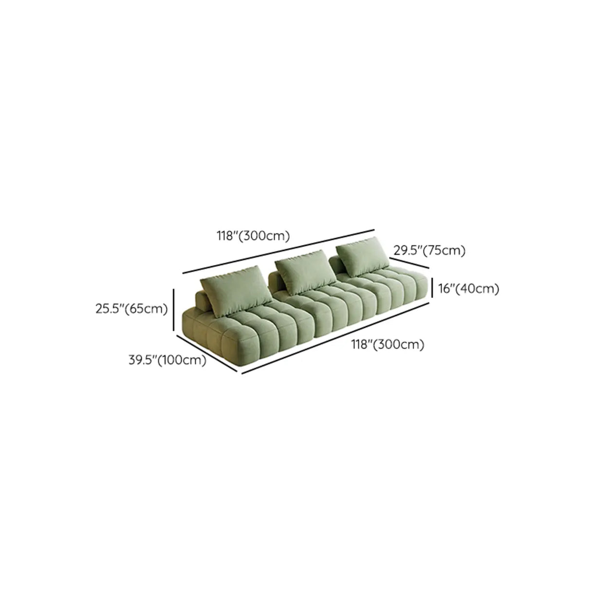 Green Baby Fleece Pillow Back Concealed Support Sofa Image - 17