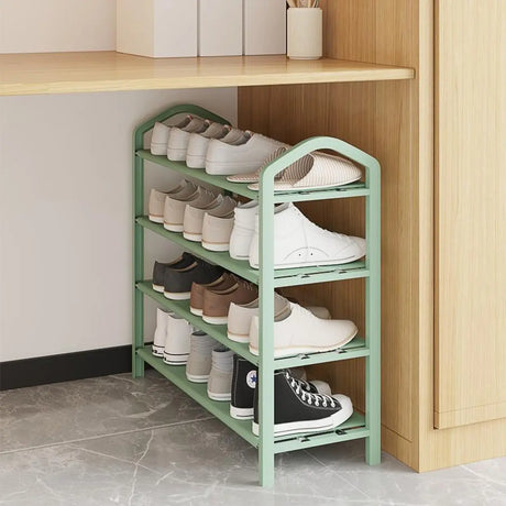 Green Compact 4-Tier Steel Entryway Adjustable Shoe Rack Image - 1