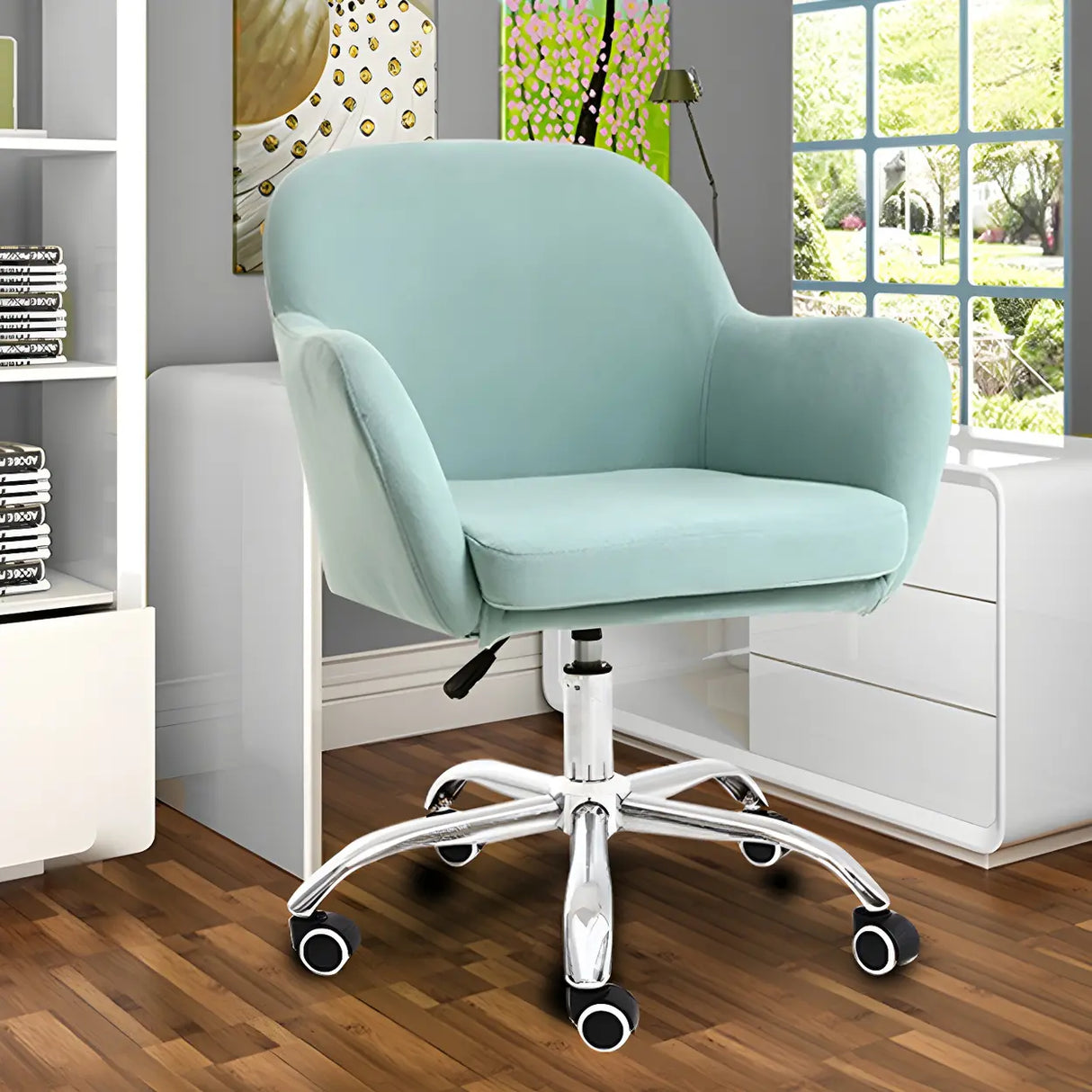 Green Contemporary Swivel Fabric Adjustable Office Chair Image - 4