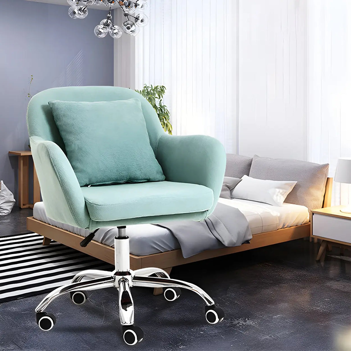 Green Contemporary Swivel Fabric Adjustable Office Chair Image - 8