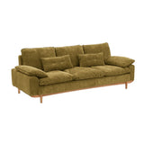 Green Corduroy Cherry Pillow Top Arm Wood Frame Sofa Image - 10
