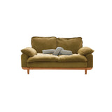Green Corduroy Cherry Pillow Top Arm Wood Frame Sofa Image - 16